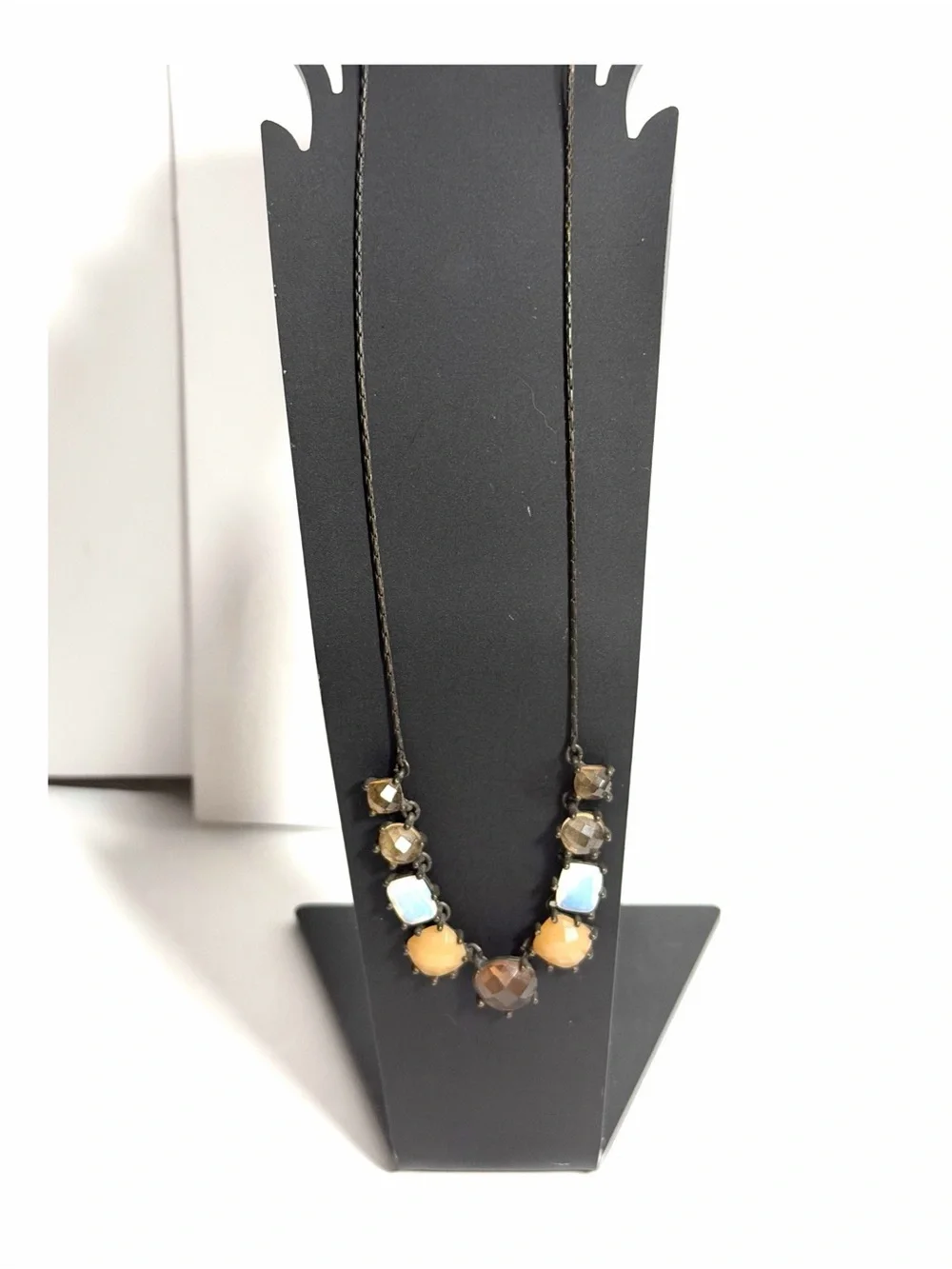 Vintage Avon Faceted Rhinestone Opalite Faux Amber Collar Necklace Dark Chain